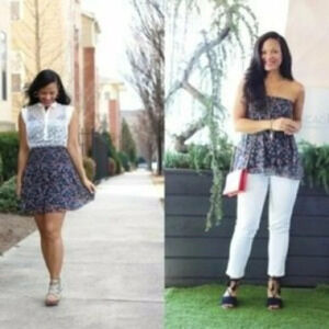 Cabi Flirt Skirt Floral Navy Convertible  - Size Medium